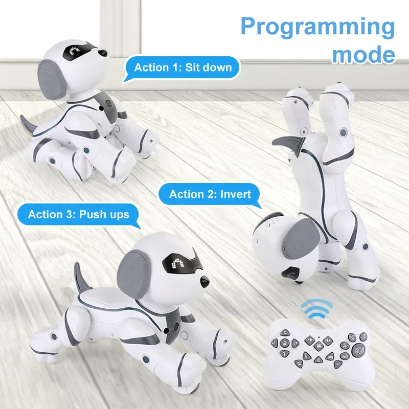 Cão robô de controle remoto programável inteligente interativo dublê robô cão com função toque cantando dança andando brinquedo inteligente