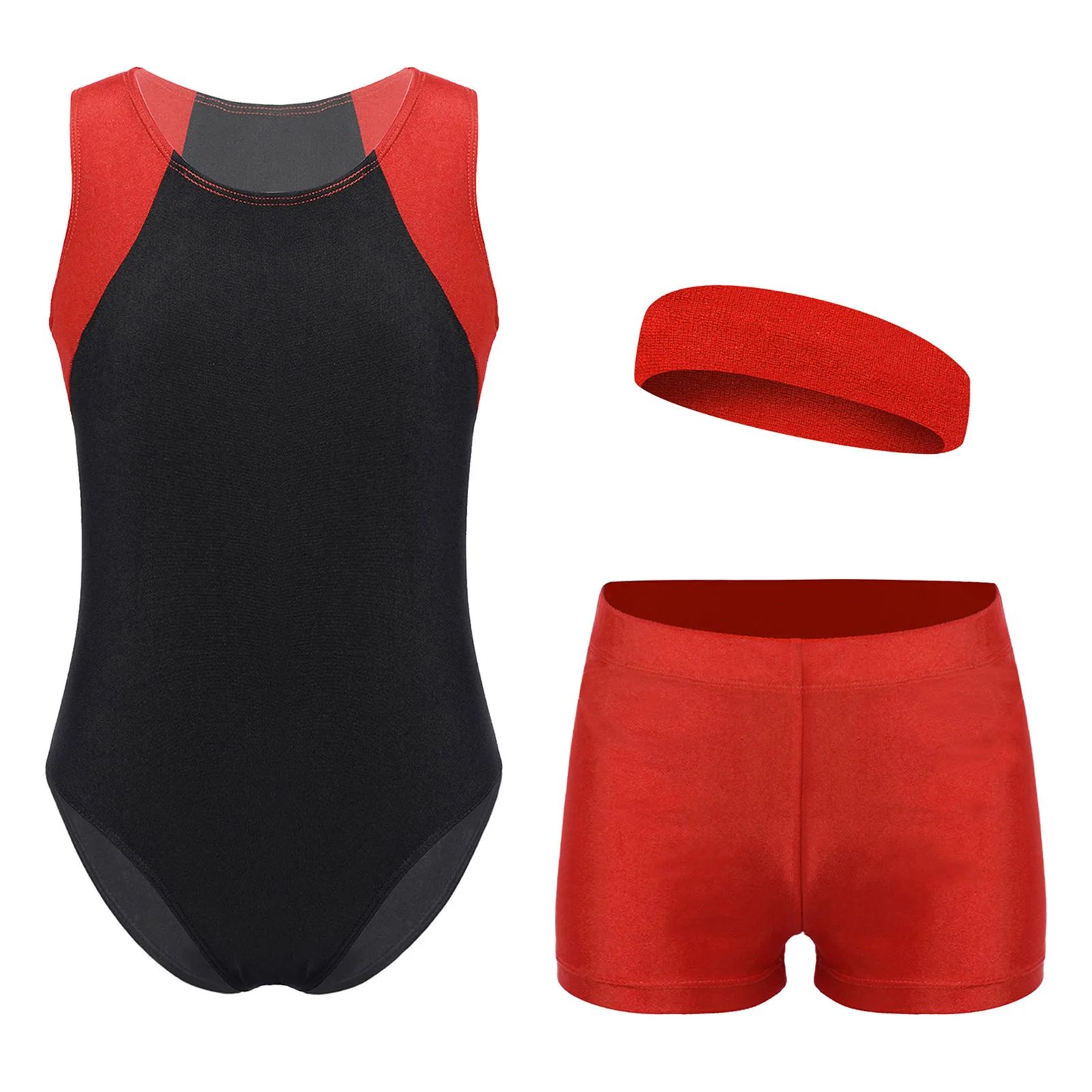 Crianças ginástica bodysuit para meninos patinação macacão sem mangas collant com shorts bandana acrobacia treino macacão de fitness