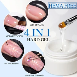 PUENTE Hema-esmalte de uñas de Gel autonivelante, 15ML, Gel duro transparente, extensión de uñas, modelado de pegamento de diamantes de imitación, barniz UV para remojar