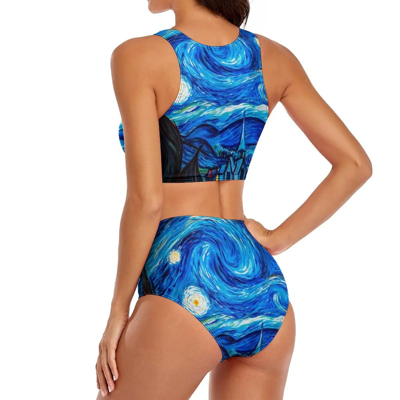 Klassischer Sternennacht-Bikini-Badeanzug, sexy Vincent Van Gogh, hohe Taille, Bikini-Set, zweiteilige Design-Badebekleidung, Push-Up-Badeanzüge