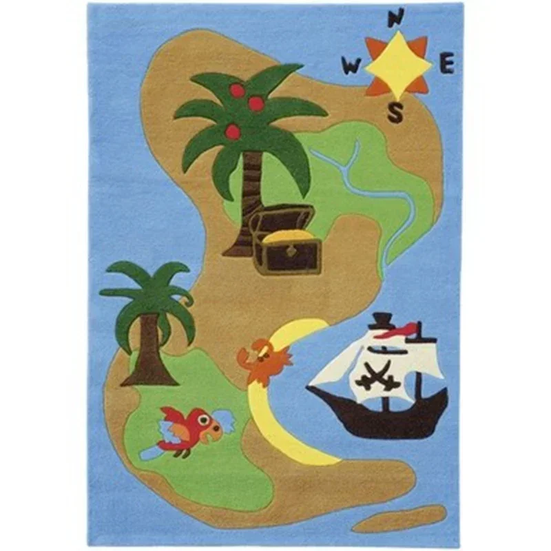 Blue Mediterranean early childhood cartoon boys and girls living room coffee table bedroom full of bedside handmade carpet.