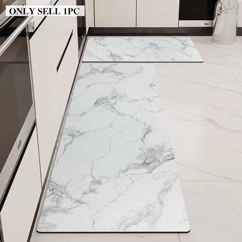 Kitchen Carpet PVC Waterproof Leather Floor Mat Marble Patterned Rug Long Oil-proof Non-Slip Foot Mats Home Decor Rugs Alfombra
