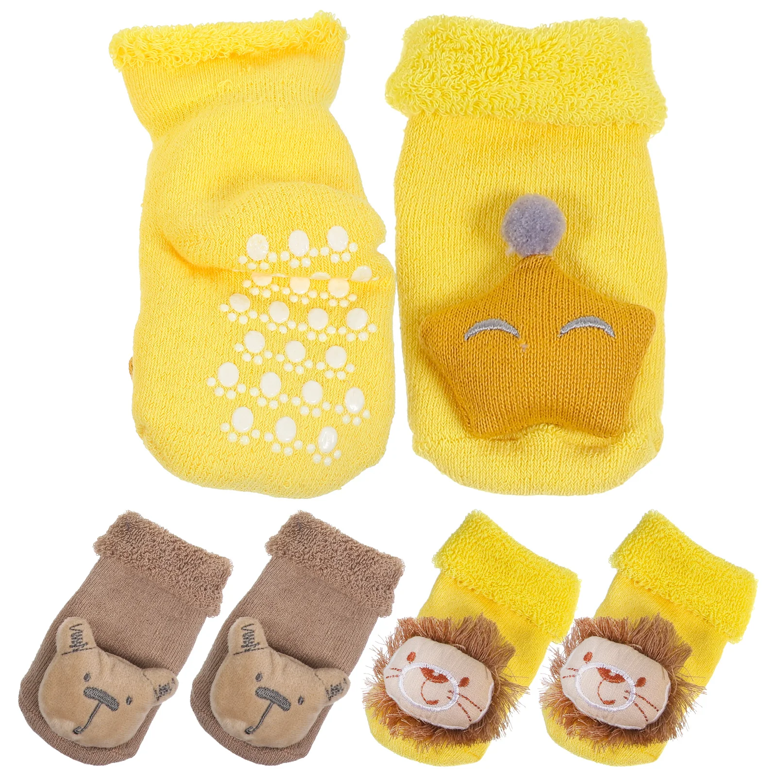 

Floor 3 Pairs Warm Toddler Slippers Combed Cotton Anti Cartoon Socks Non Slip Infant Socks Bright Color Design