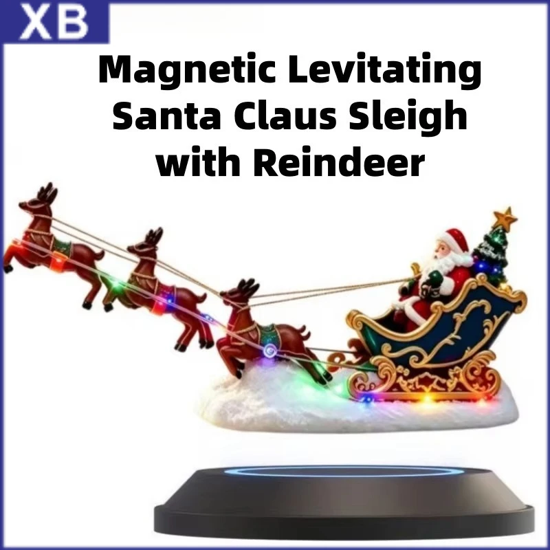 Floating Santa in Reindeer Sleigh Christmas Village Decor LED Tabletop Ornament for Indoor Christmas Displays Holiday Gift boys