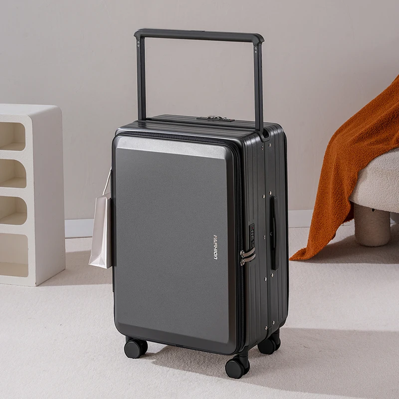

Wide Handle Front Opening Luggage Aluminum Frame20 inch Carry-on Suitcase 24 inch Large Capacity Travel Suitcase on Wheels