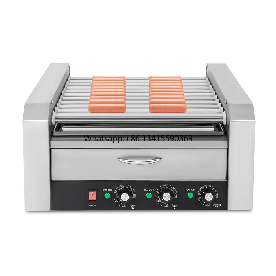 

HHD11AS Electric French Hot Dog Roller with Bun Warmer Stainless Steel Grill Machine Commercial Sausage Grill Cooker