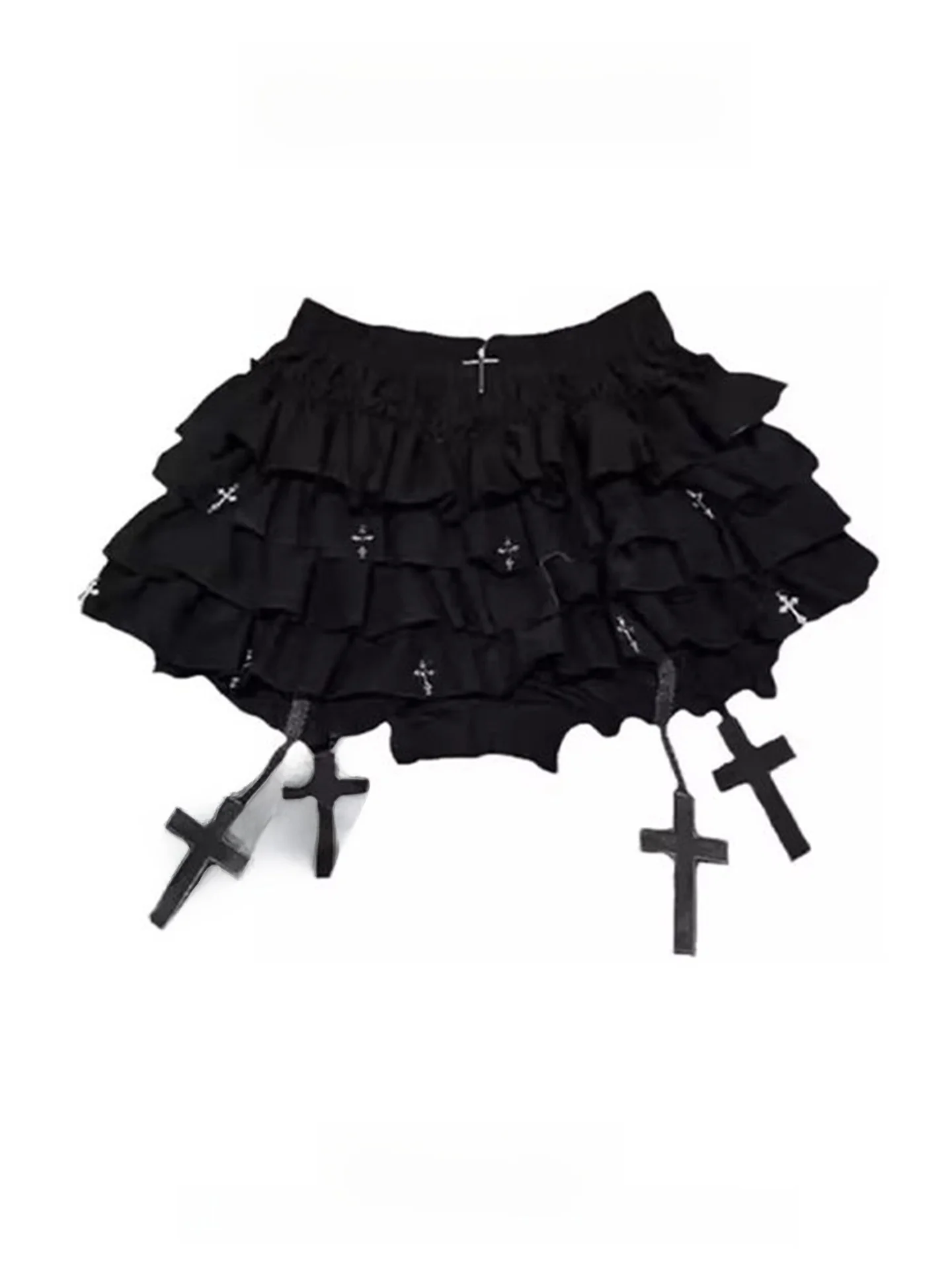 Black Cross Y2K Punk Style Women's  Skirt Multi-Layer Fluffy Short Skirt Pants Summer Hot Girl High Waist Cake Skirt
