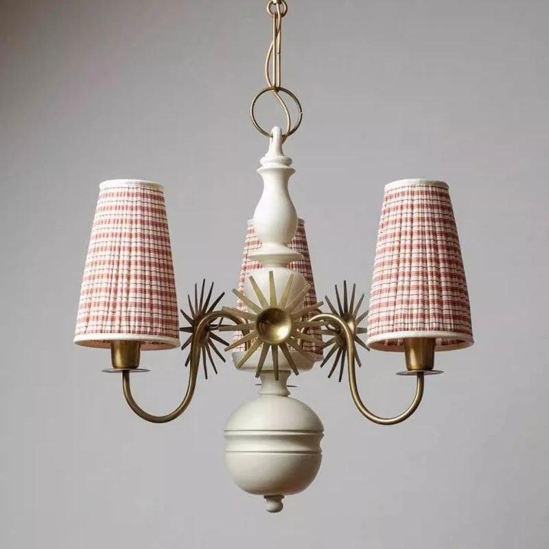 

French Style Country Chandelier With Fabric Shade Arched Arm Ceiling Hanging Lamp Dining Room Living Room Villa Lighting Fixture