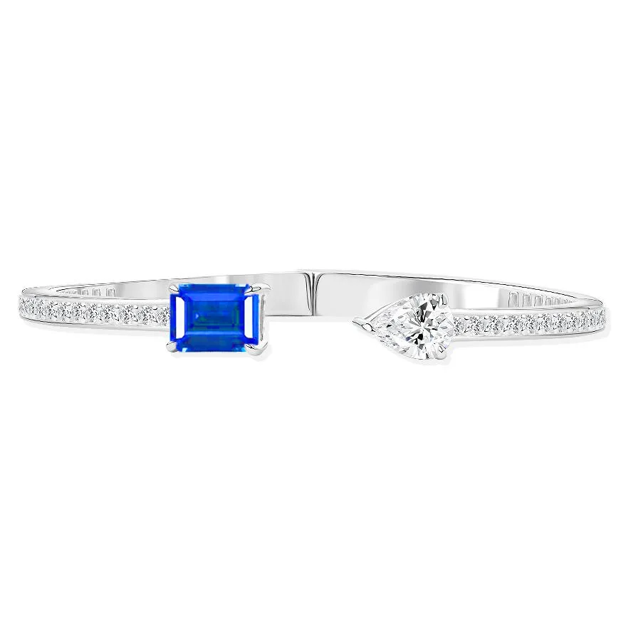 

New S925 silver opening 2ct rectangular blue pointed crystal 6 * 8 cornflower blue light luxury bracelet 14-20cm wedding jewelry