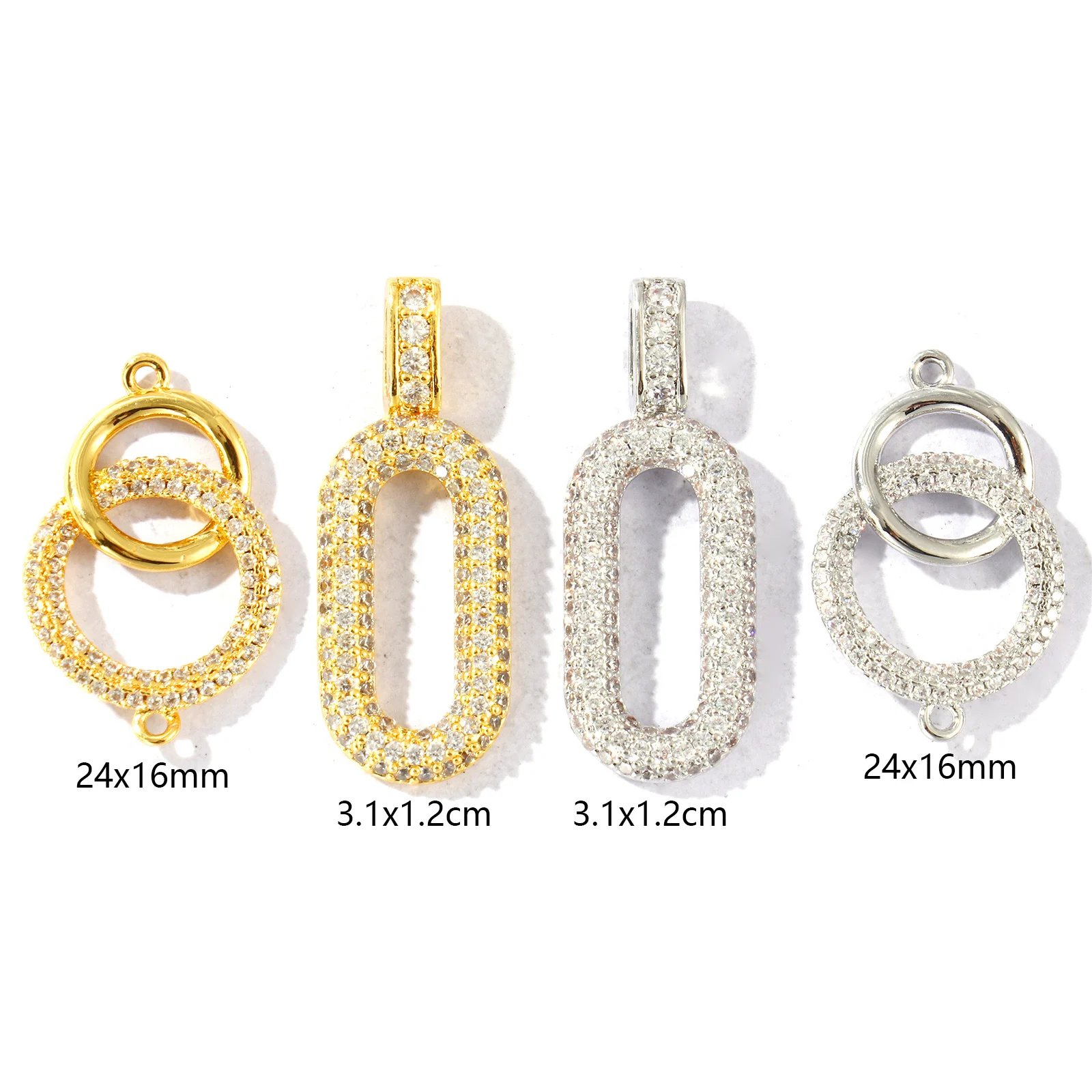 1 Piece Geometric Connectors Charms Pendants Multicolor Clear Cubic Zirconia Brass Oval Twin Rings For Necklace Earrings Making