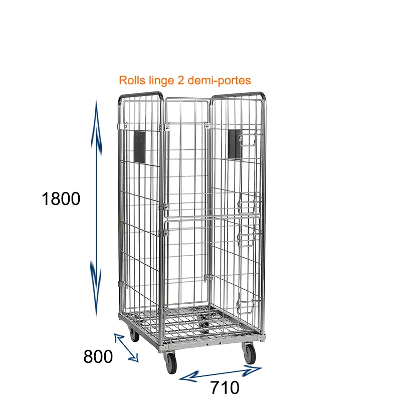 710X800xH1800 medium-sized steel rolling cage trolley, laundry cart, rolling container with wheels, for hospital laundry