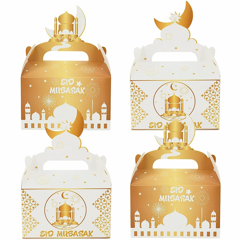 

4Pcs EID Mubarak Gift Box Ramadan Mubarak Biscuit Candy Snack Packaging Box Bag Supplies 2025 Islamic Muslim Party Decoration