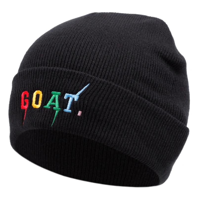 goat  knitted hat, bean hat, outdoor winter hat embroidered  ski hat
