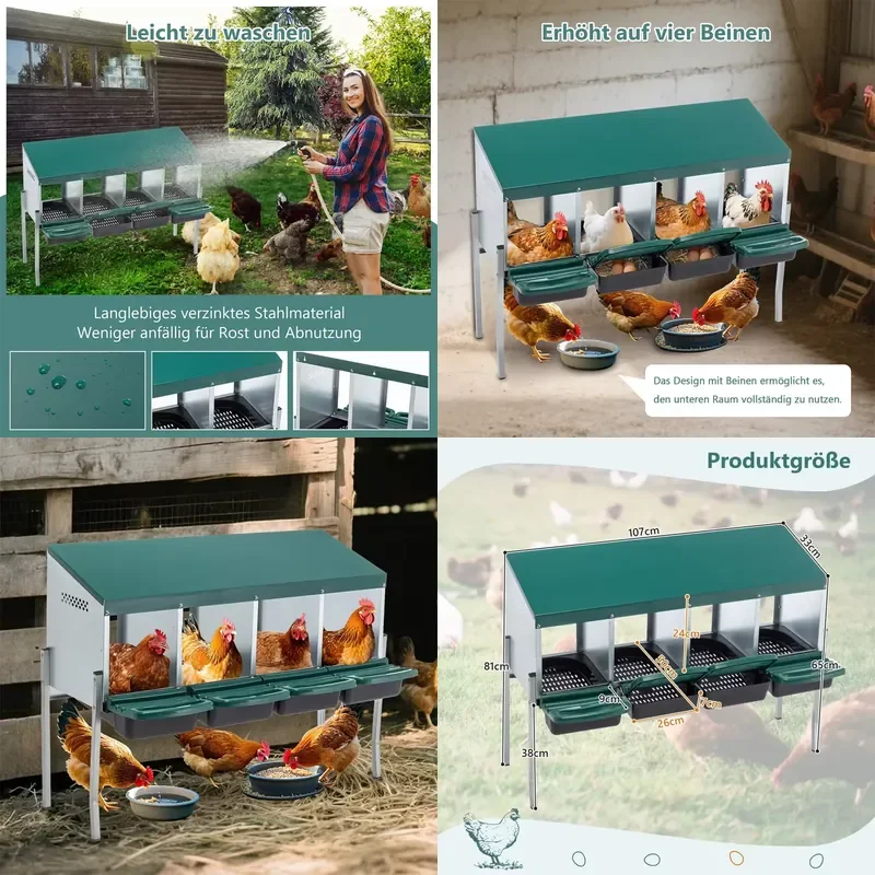 Chicken Nest, Nest for Laying Hens 103x33x81 cm, Galvanized Steel and 4 Compartments, Laying Box Chicken Coop