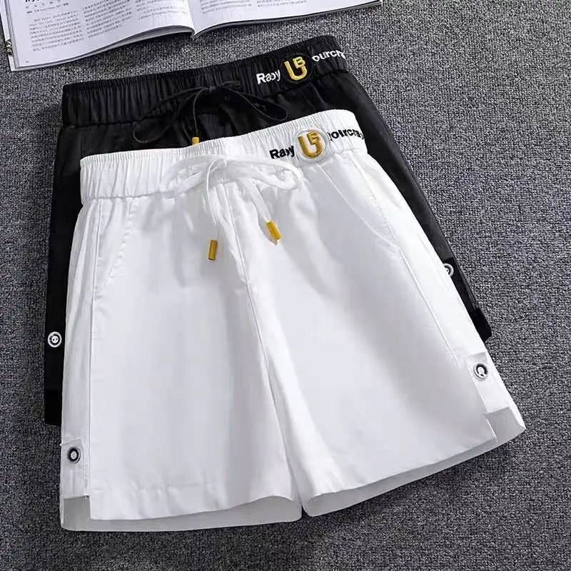 

Straight Summer Thin Casual Ladies Solid Color Women's Clothing 2024 New High Waist Patchwork All-match Wide Leg Pants Shorts