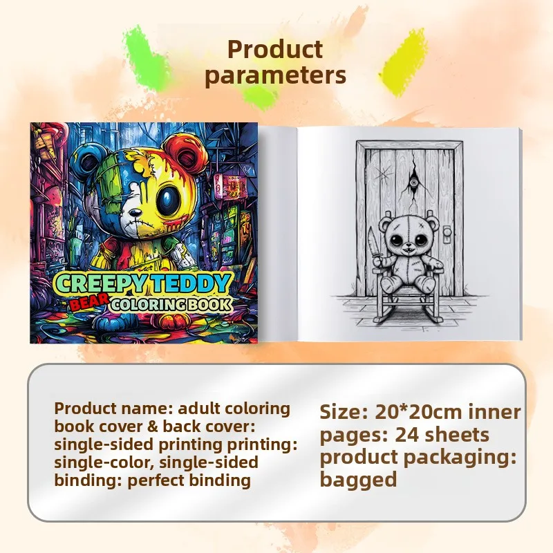 Creepy Teddy Bear Coloring Book Gothic Spooky Doll Dark Surreal Toy Urban Graffiti Weird Character Stress Relief Drawing Book