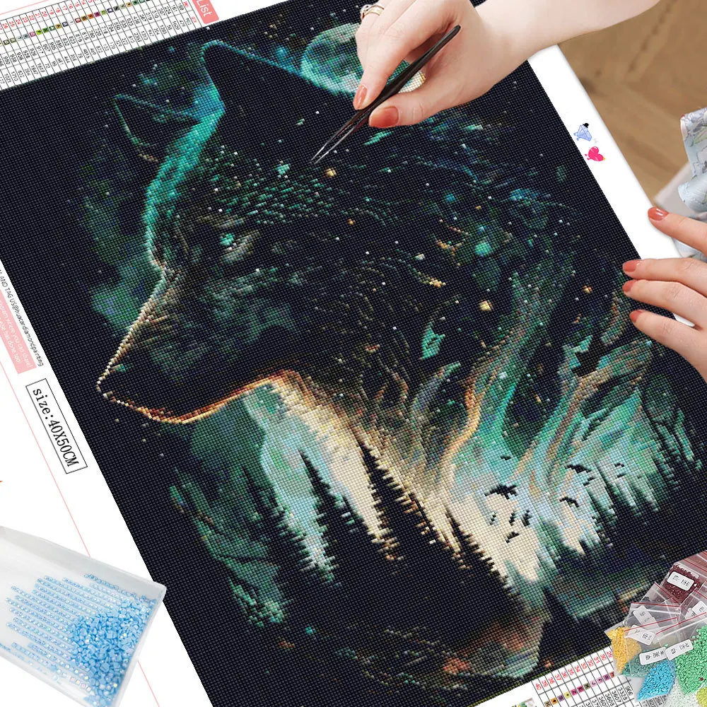 HUACAN Diamond Painting Complete Kit Animal Wolf Full Square Round Mosaic Starry Sky Wall Paintings