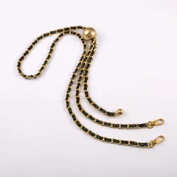 Adjustable Golden Metal Alloy Links Chain Bag Strap For Designer Lady Handbag Shoulder Belt Replacement Black Leather Twisted