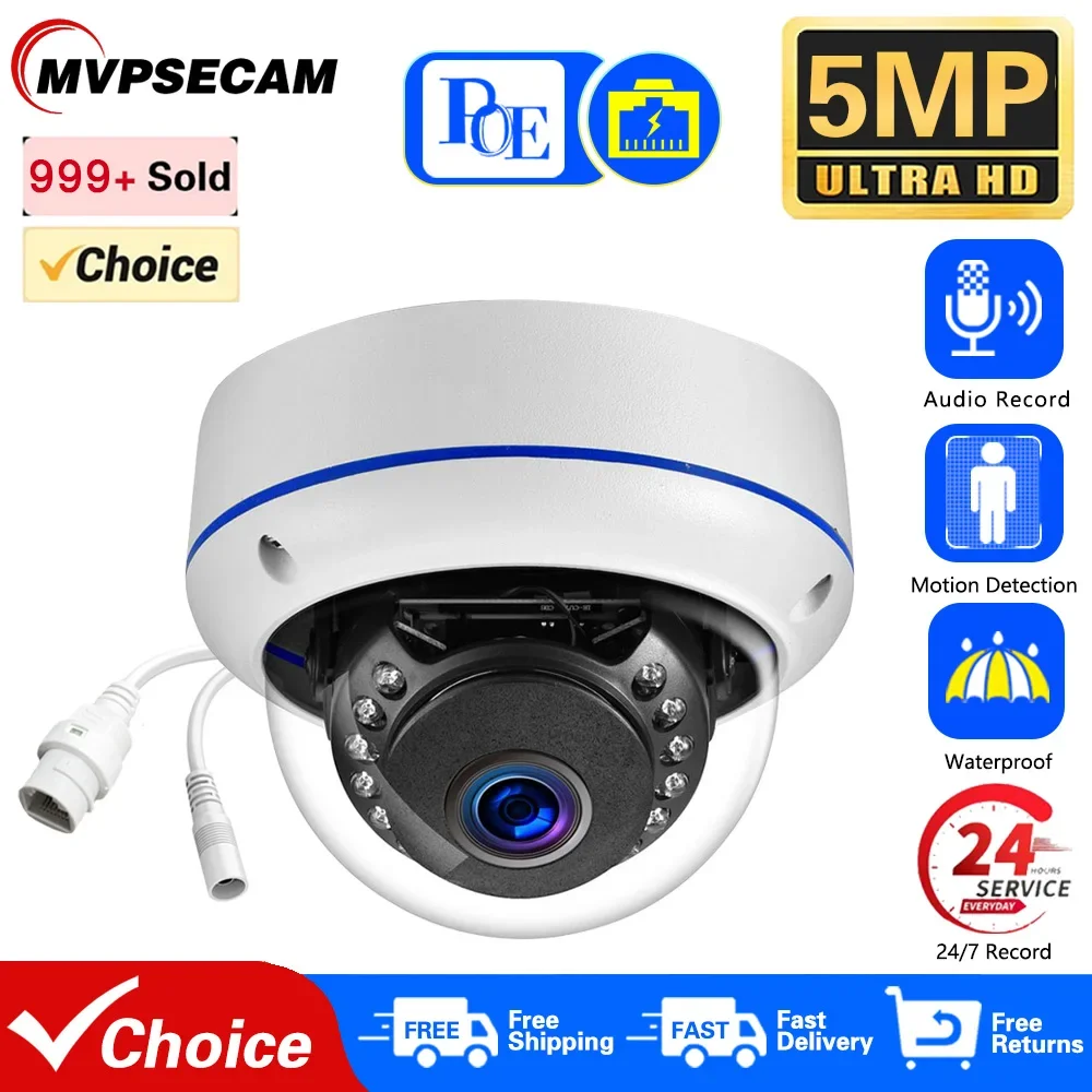 

CCTV 5MP POE IP Camera Dome Outdoor Waterproof Street Audio Record Home Ceiling Surveillance Cameras for POE NVR Security System