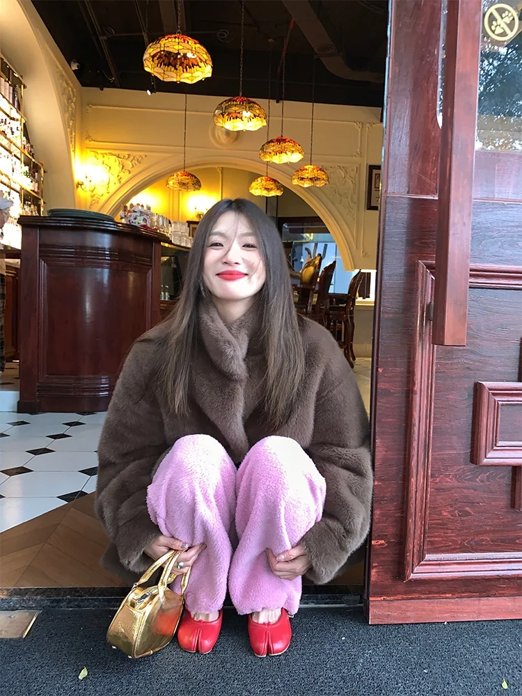 Women's Fur Coat Winter Warm Inteated Leather And Fur Jaet Small Size Friendly Faionable Long Sve Korean Sle