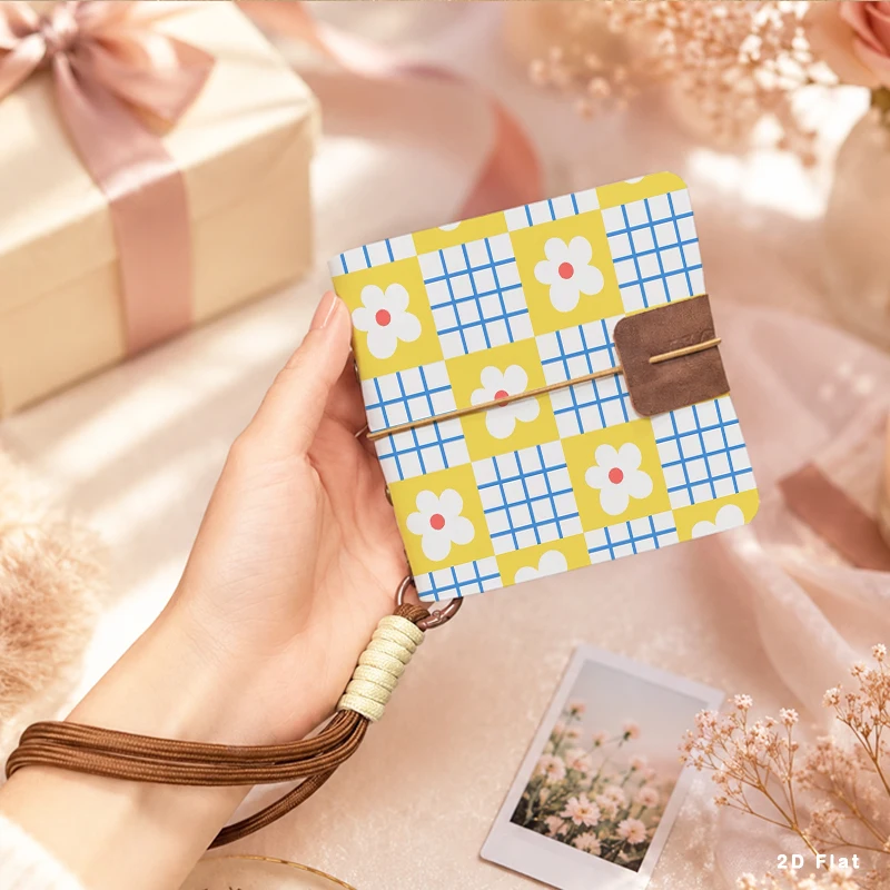 Fresh Minimalist Yellow Checkerboard White Daisy Print Mini Pocket PhotoSweet Birthday Gift for Teen Girls & Floral Lovers