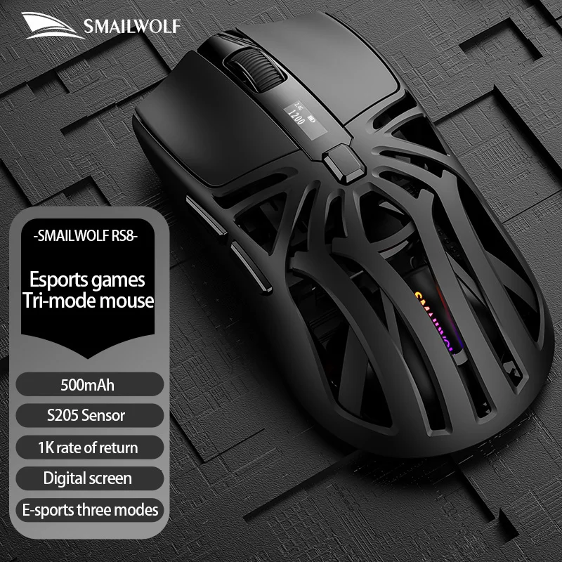 SMAILWOLF Tri‑Mode Rechargeable Gaming Mouse Lightweight Ergonomic USB Digital Display RGB Backlit Wireless Mouse for Laptop PC