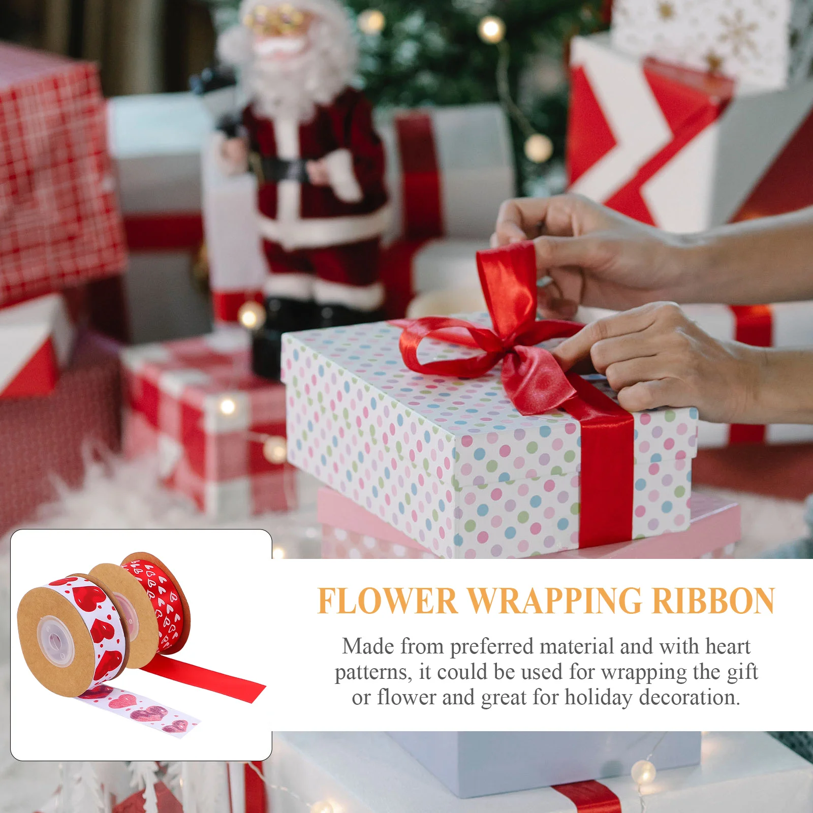 

2pcs 2 Rolls Heart Pattern Polyester Ribbon For Gift Box Flower Packaging Valentine Decoration Wrapping Ribbon Gift Case Packing