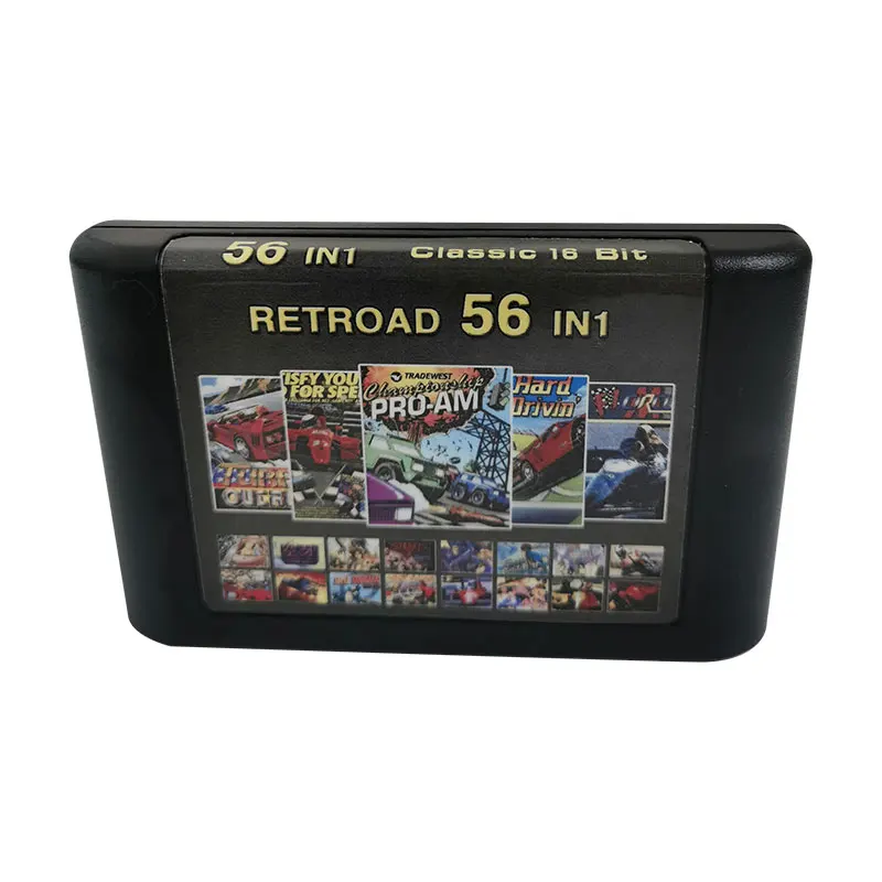 16 BIT MD Racing Multicart Collections - 56 in 1 Genesis Games Cartridge For Classic Mega Drive Original Console