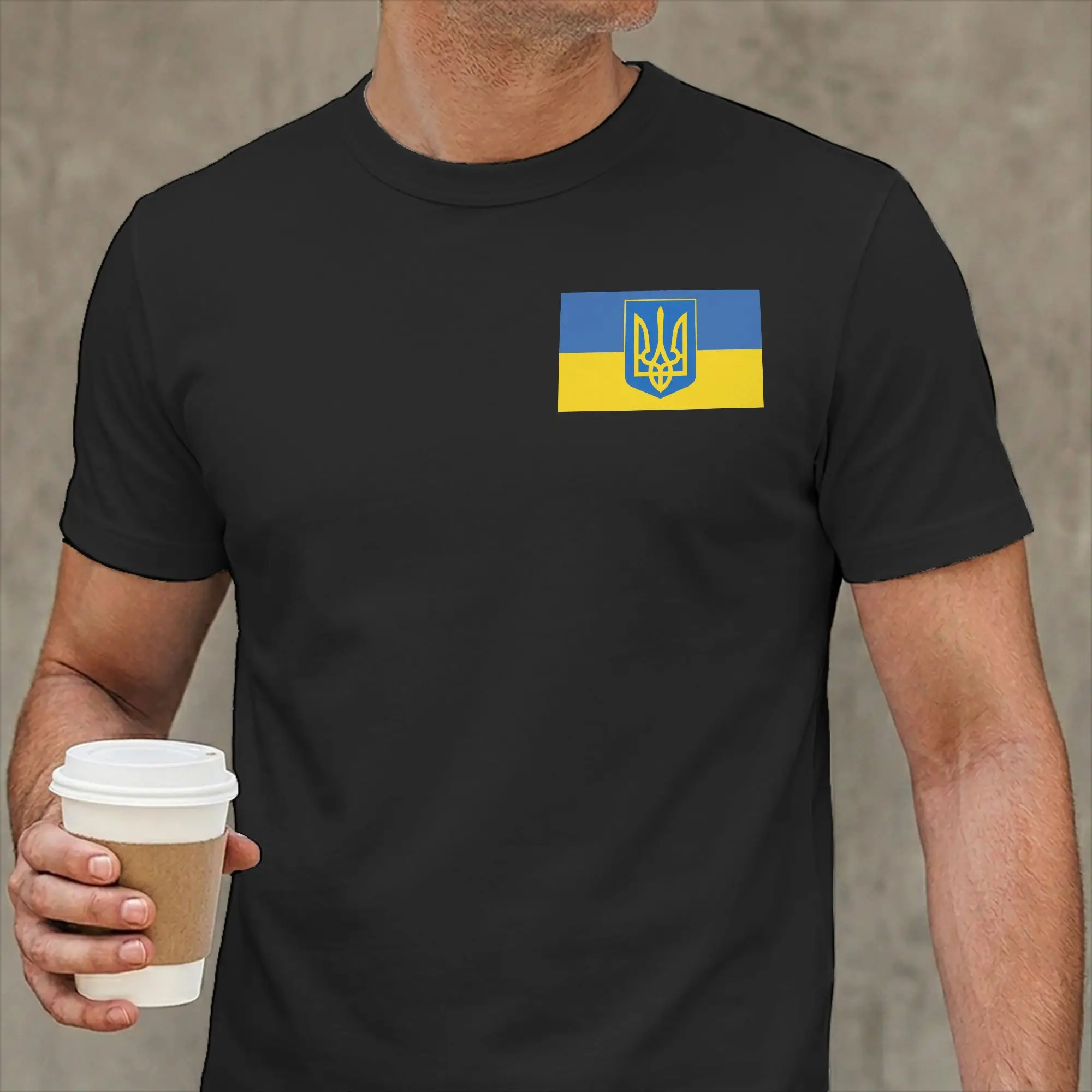 Ukraine Flag Men T Shirts  Vintage Tee Shirt Short Sleeve Round Neck T-Shirts 100% Cotton Plus Size Tops