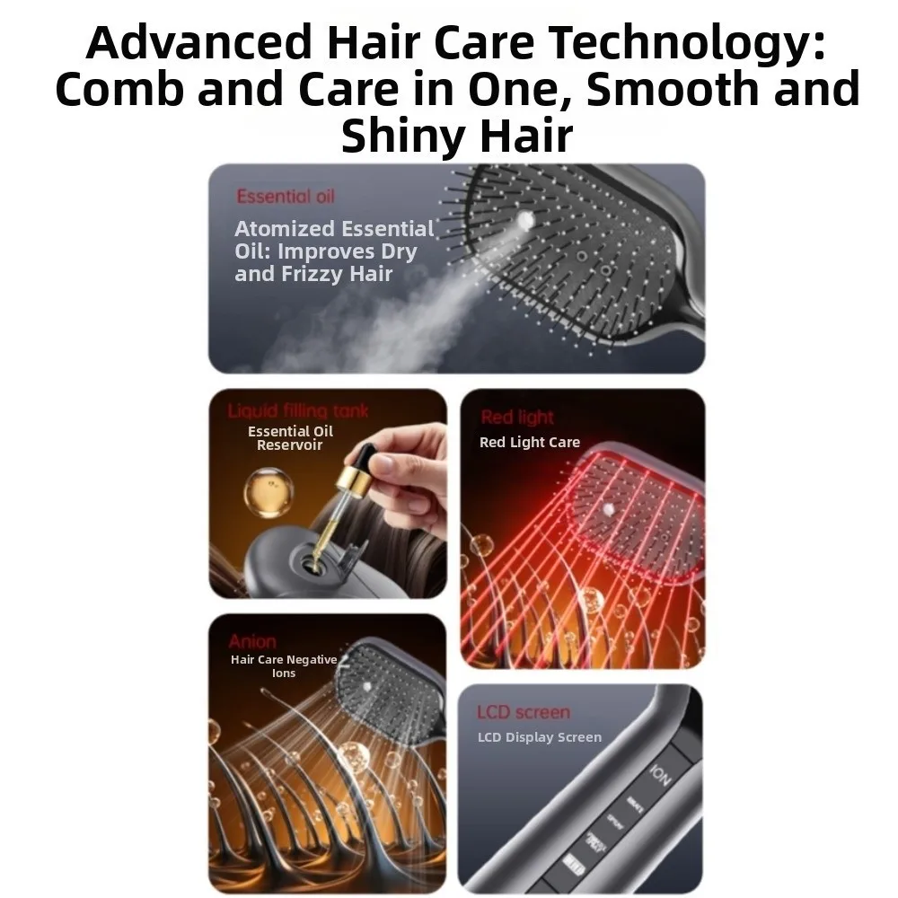 Multi-Function Red Light Spray Massage Comb Hair Care EMS Electric Spray Hair Brush Scalp Nourish Portable