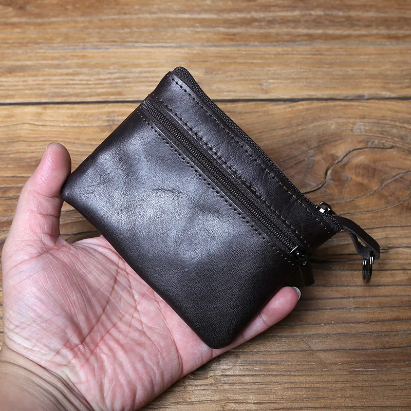 NZPJ Vintage Echtes Leder Herren Null Brieftasche Natürliches Rindsleder Reißverschluss Schlüsseltasche Damen Bankkartentasche Mini Münztasche Kartenhalter – Detail 13