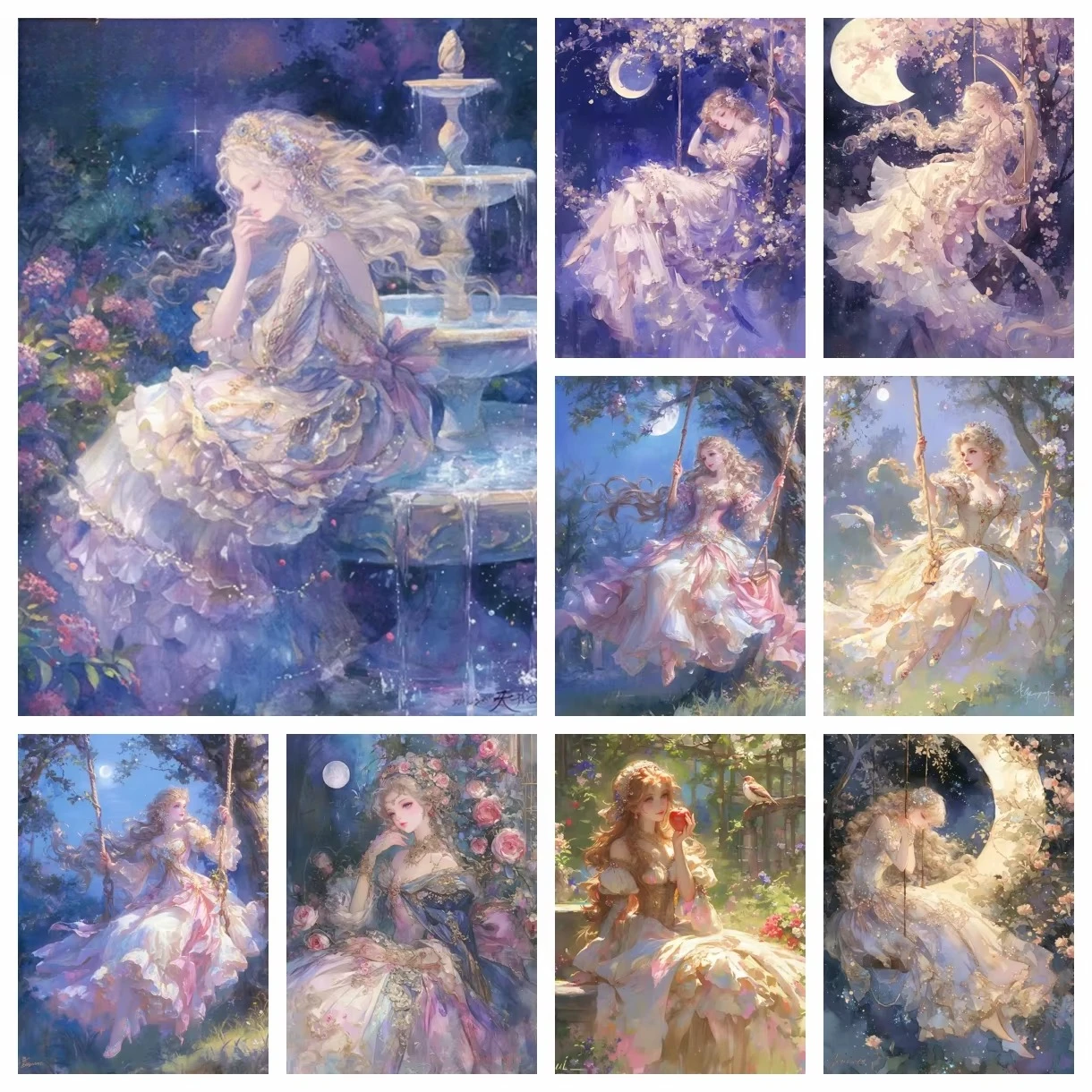 

DIY 5D Diamond Painting New 2026 Girl on Swing and Moon Embroidery Jewelry Mosaic Cross Stitch Home Decor Children's Gift Crafts