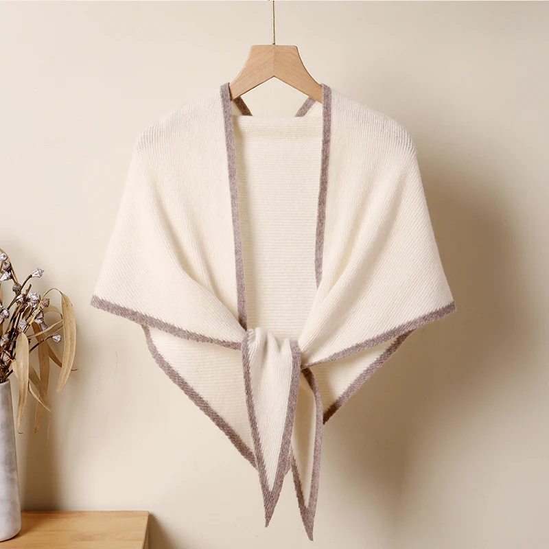 100% Wool Fleece Knitted Triangular Air Conditioning Scarf Shawl for Autumn And Winter Warm Women Cashmere Scarves