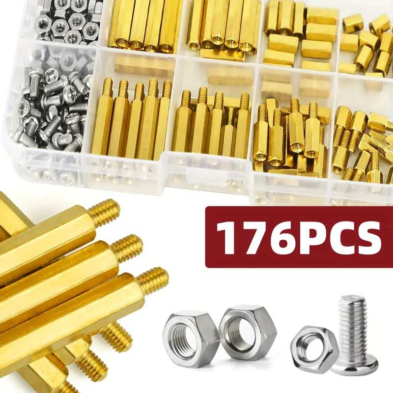 176pcs M3 Hex Screws & Standoffs Kit Brass Motherboard Spacers for Laptop DIY Computer & Circuit Board Repair