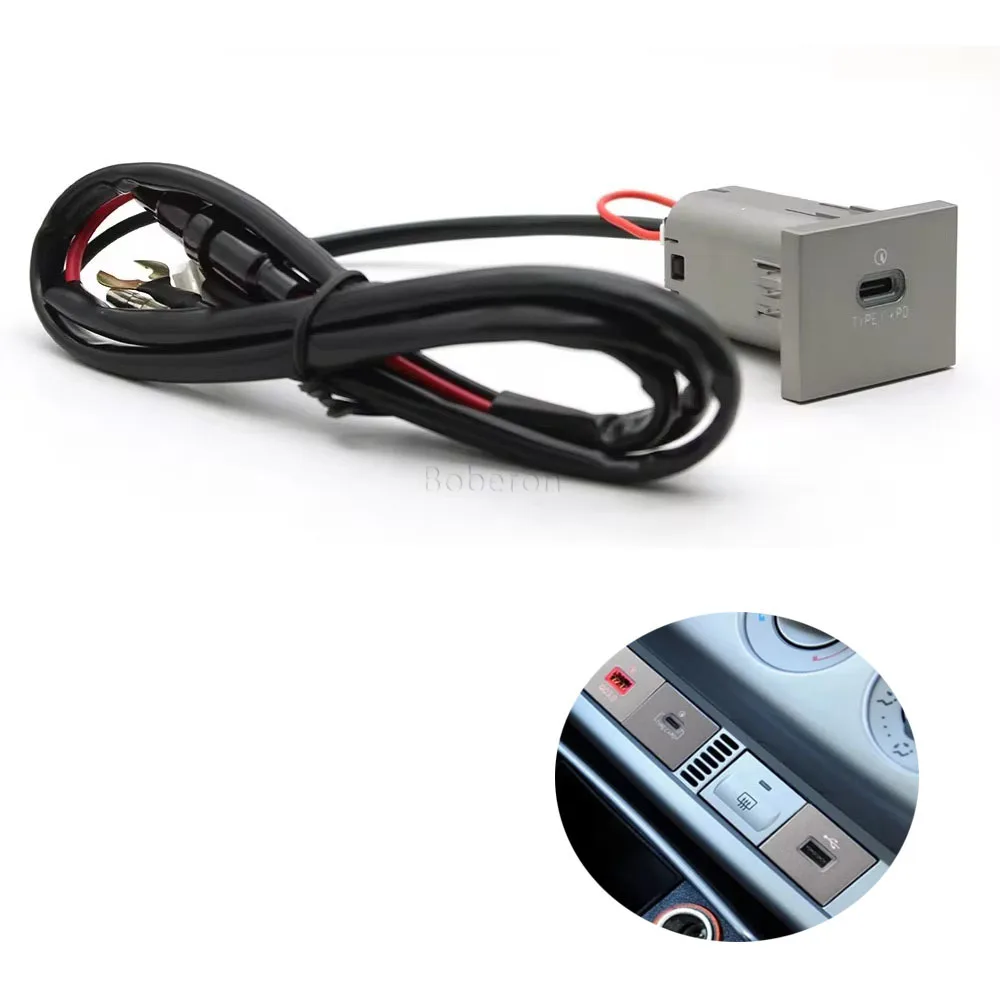 For Ford Focus Accessories Silver Car Fast Charger Type-C PD Fuse Box Power Interface Socket Adapter