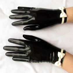 Sexy Black and White Women Men Latex Rubber Short Gloves With Bow-knot RLA128