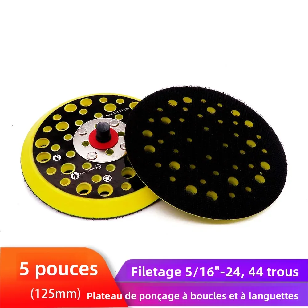 Support de ponceuse 5 pouces 125mm 44 trous, tampons de ponçage à crochet et boucle avec support de disque de ponçage 5/16 pouces-24 filetage sans poussière pour MIRKA