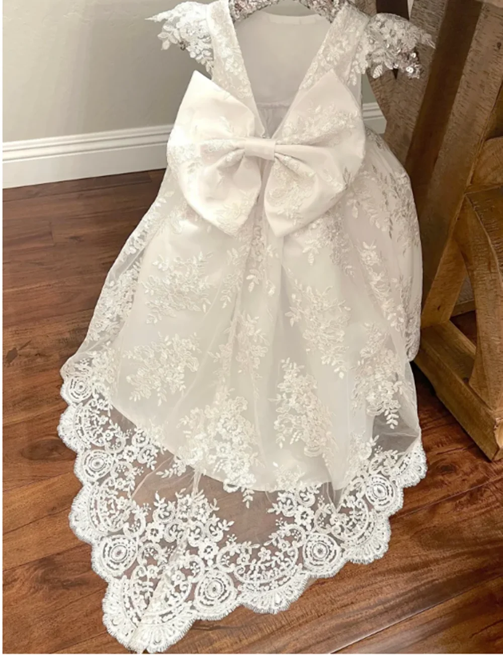 Flower Girl Dress Party Wedding Princess White Tulle Toddler Baby Girls Baptism Christening 1st Birthday Gown