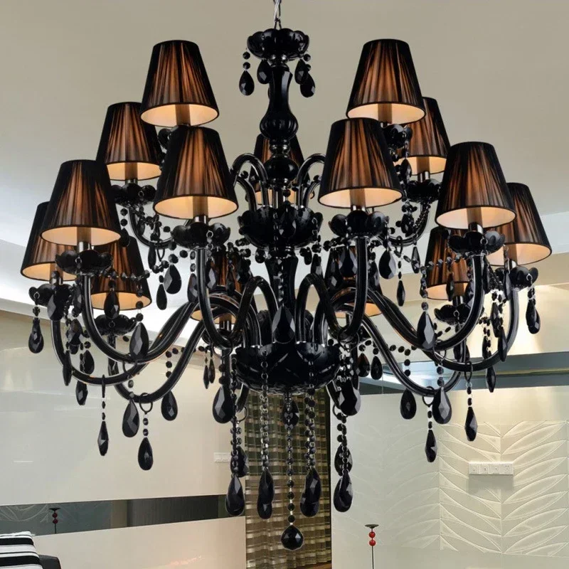 European Style Crystal Pendant Lamp Black Candle  Luxurious Living Room Restaurant  Bedroom Villa Chandelier