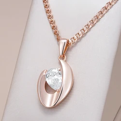 Kinel Hot 585 Rose Gold Color Pendant Necklace for Women Simple Shiny Natural Zircon Accessories Bridal Wedding Fine Jewelry