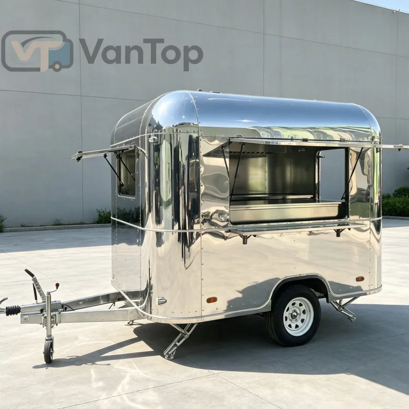 Vantop Food Trailer Truck Stainless Steel Anti-rust Waterproof Mobile Catering Certificated Food Truck with Complete Kitchen
