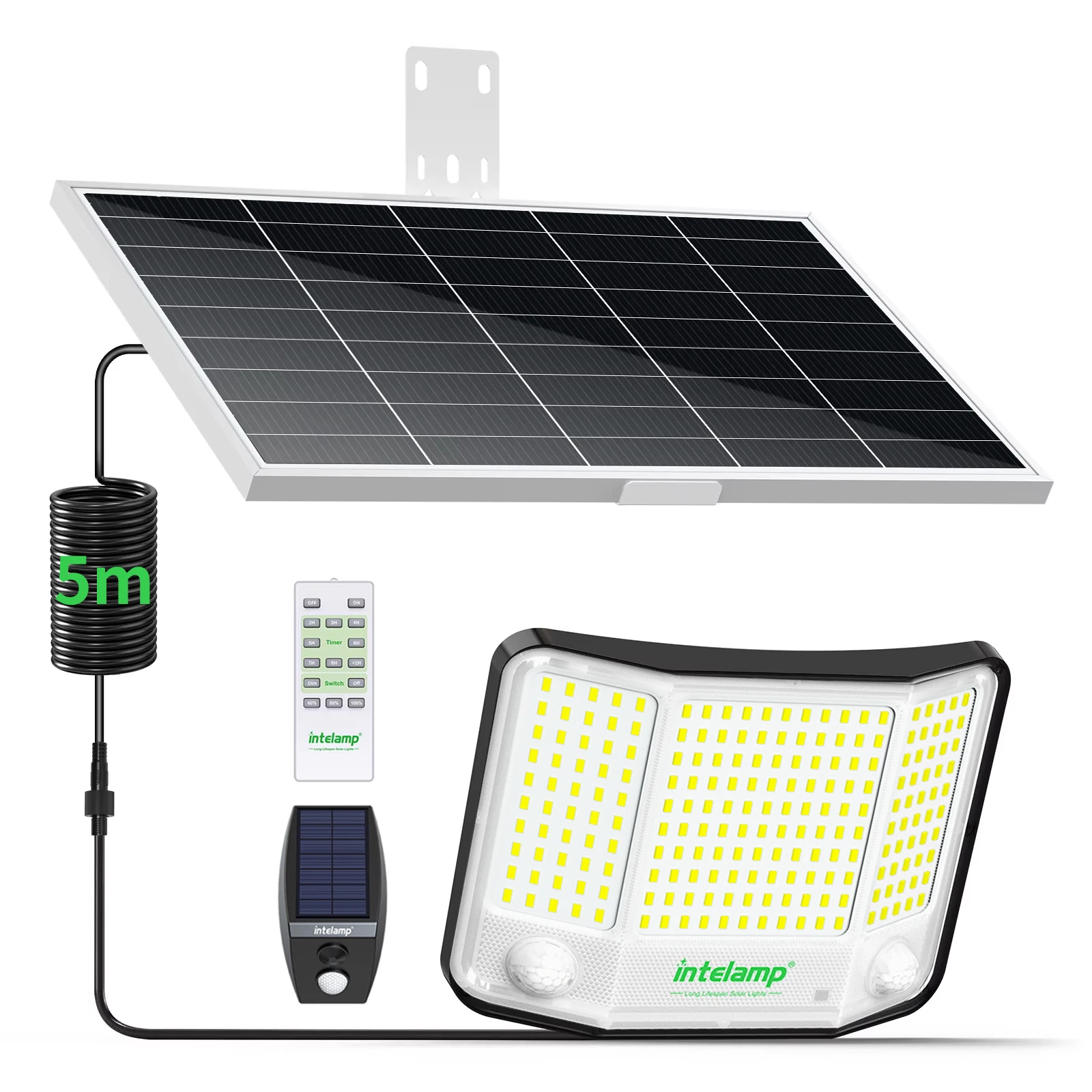 Intelamp 20000mAh Solar-Flutlichter mit langer Batterielaufzeit für den Außenbereich, mit supergroßem Solarpanel und zwei Bewegungssensoren für Garten und Hof.