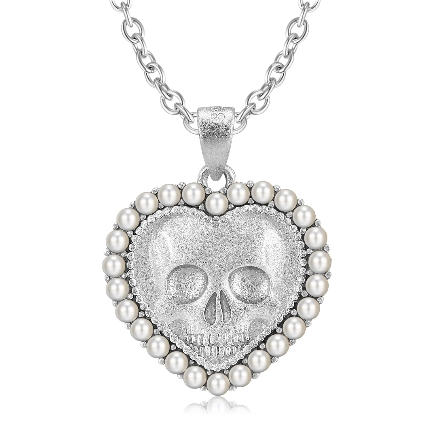 

Skull Face Heart-shaped Pendant Necklace with Sterling Silver Inlaid Niche Neutral Style Collarbone Chain Sweater Chain