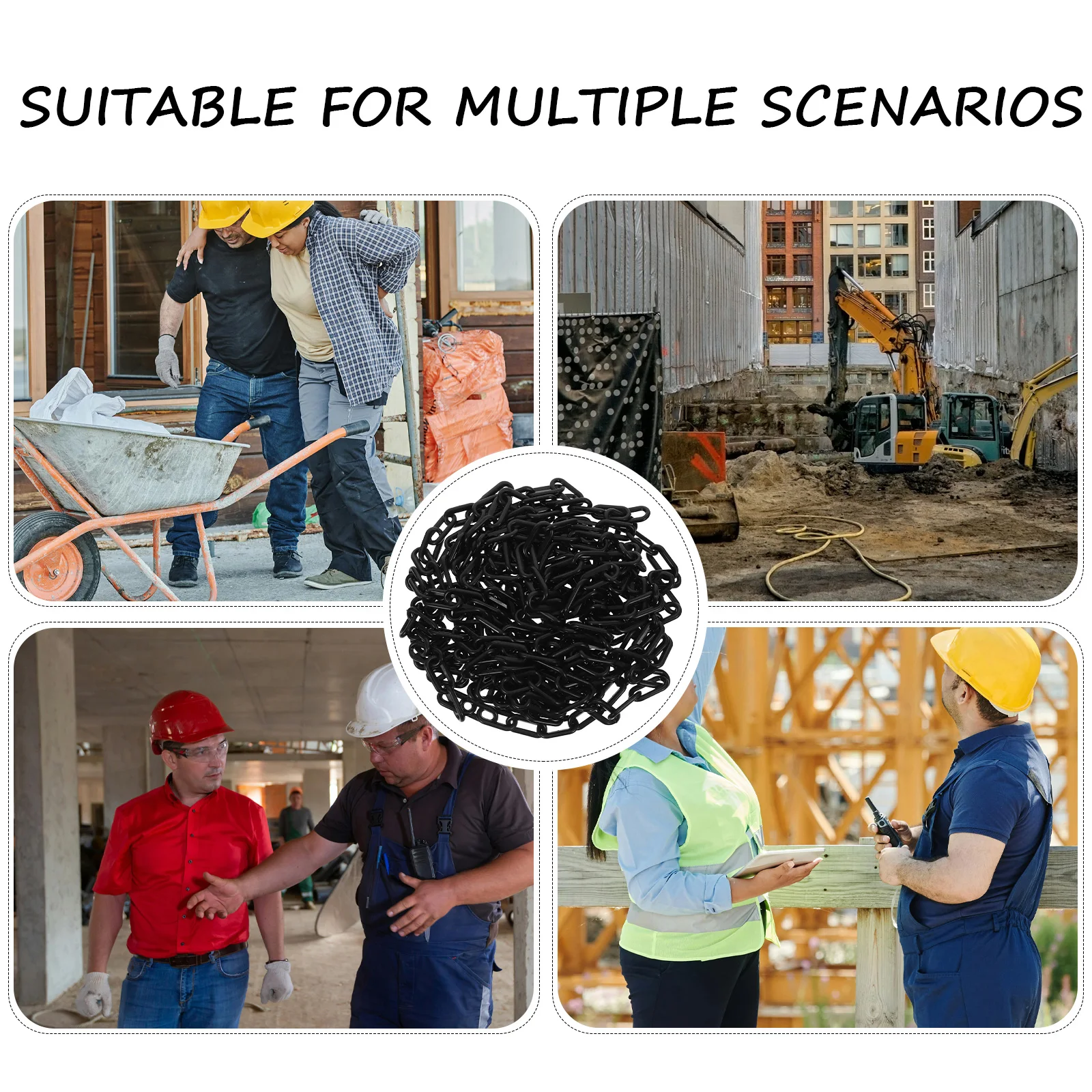 Cadena de seguridad de plástico ajustable para Control de multitudes, 10M, para barricada de tráfico, barrera de estacionamiento, cadena de seguridad de advertencia