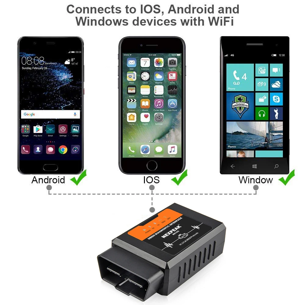 NEXPEAK NX103ELM327 V1.5 WIFI OBD2 Scanner Car Diagnostic Tool with Pic18f25k80 Chip Code Reader for Android/IOS/Windows