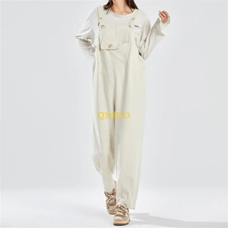 QX2D وزرة الأمومة لمط لفصل الشتاء الصوف مبطن السراويل الحمل عززت الحمالات جيوب متعددة الوظائف