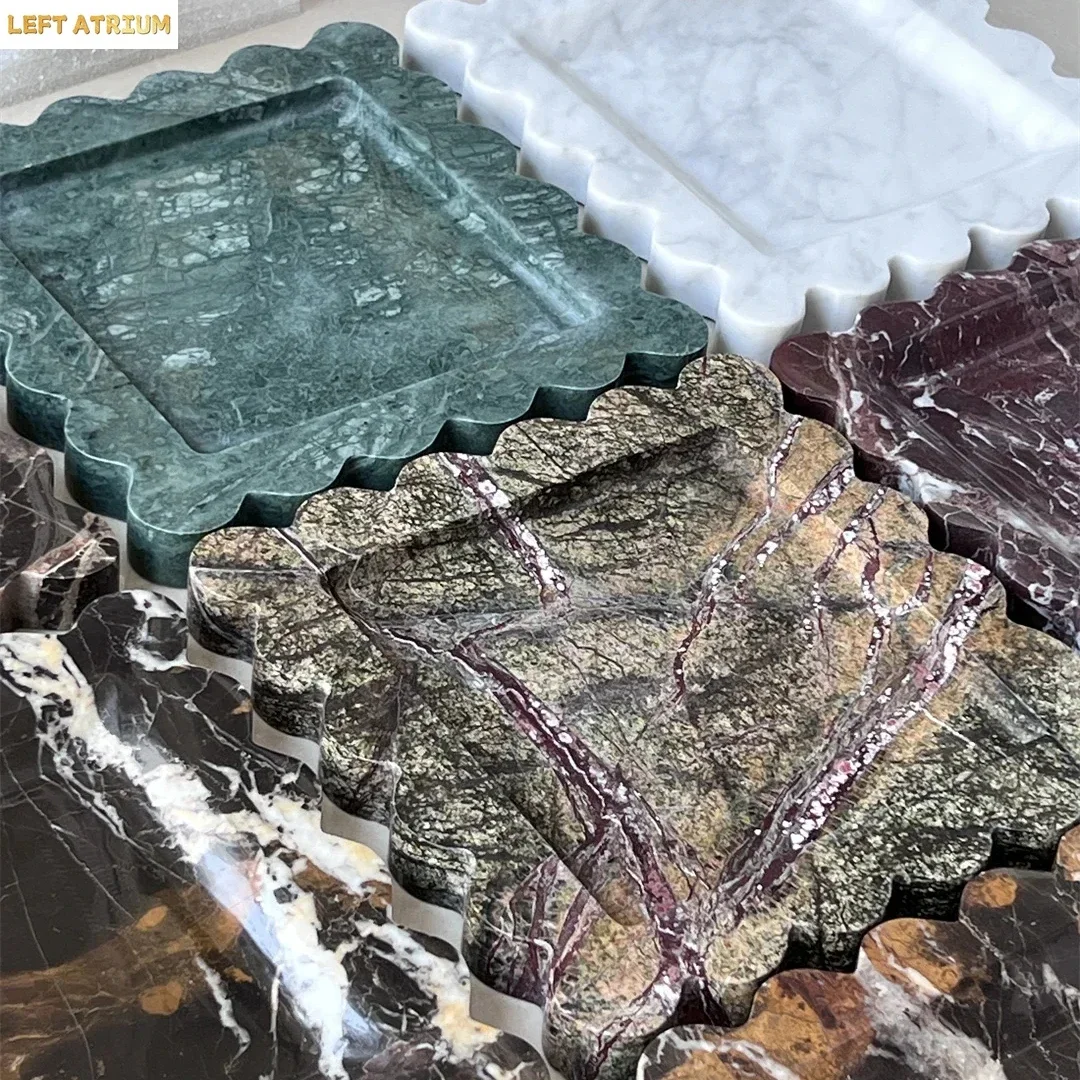 Bandeja Festoneada de Mármol Portoro para Joyas y Artículos Diversos, Contenedor de Almacenamiento, Aromaterapia, Cachall, Paleta, Adornos, Decoración del Hogar