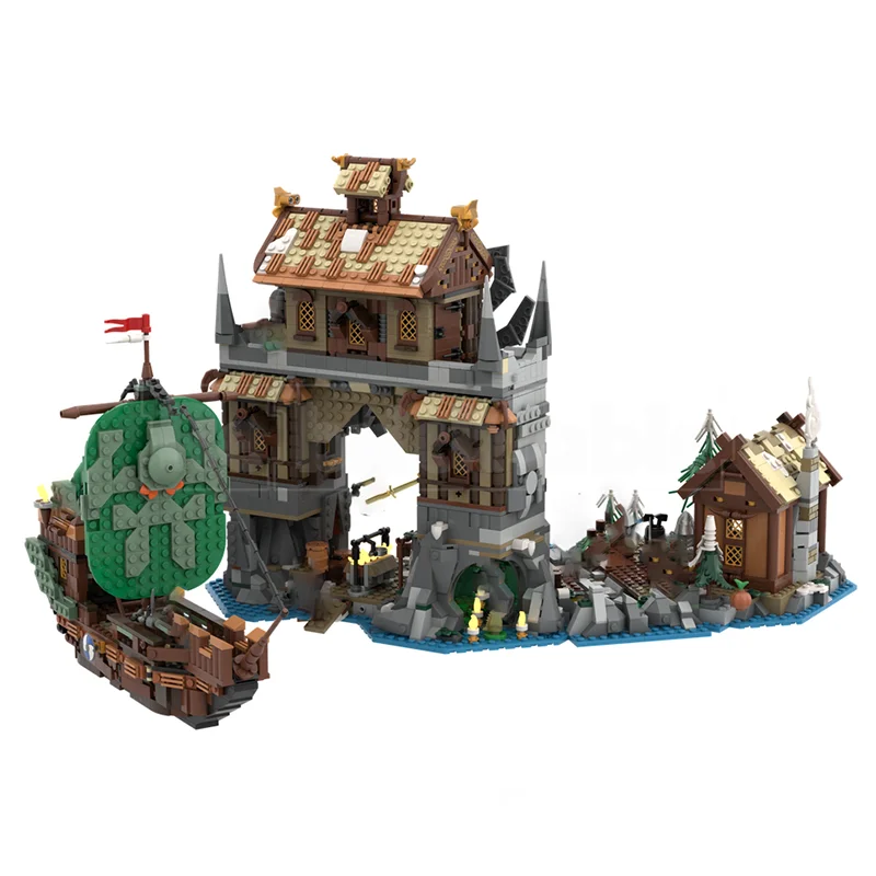 Castello medievale Modello Moc Mattoni da costruzione Castello Modello di cantiere navale Tecnologia Blocchi modulari Regali Giocattoli di Natale Set fai da te Assemblaggio