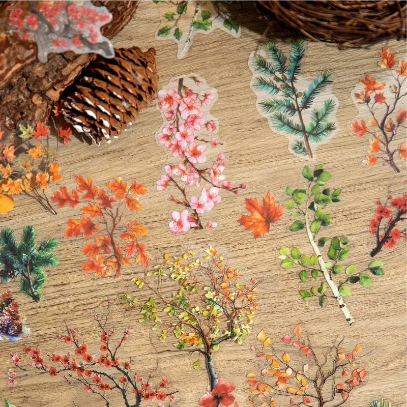 30Pcs Stickers Pack Age Branch Forest Autumn Leaves Branch Handbook Blossom Material Decorative Stickers Scrapbook 165*98mm