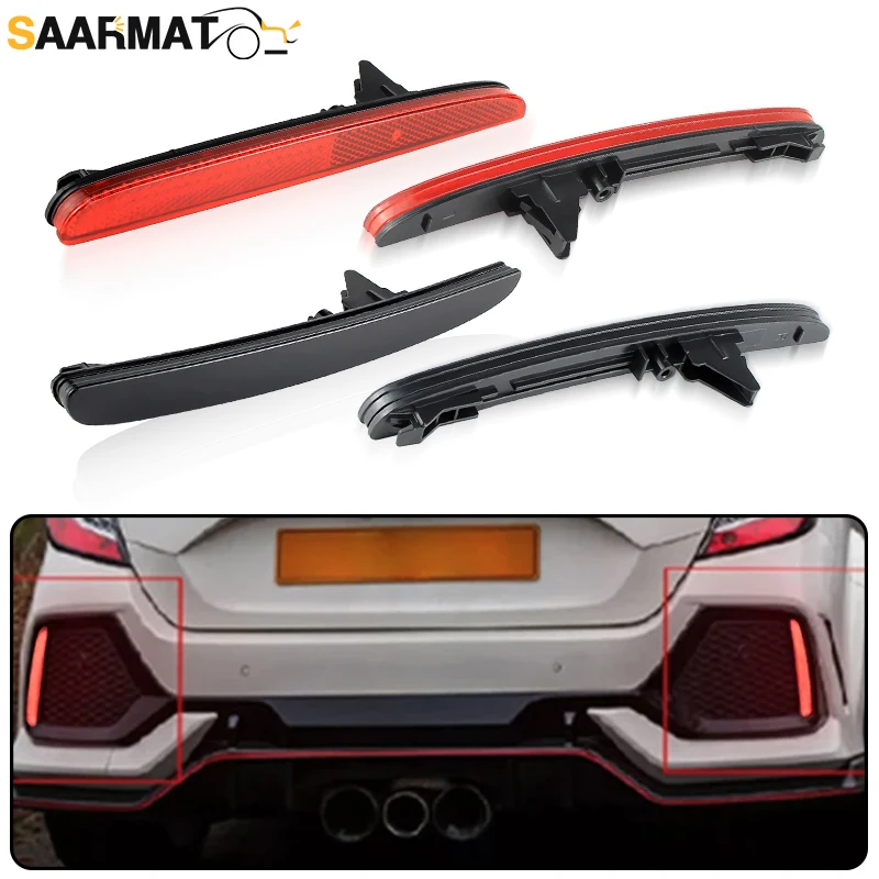 2pcs For 2017-up Honda Civic Hatchback, Type-R, or SI 4-Door Sedan  LED Bumper Reflector Light Red/Black Shells Accessories
